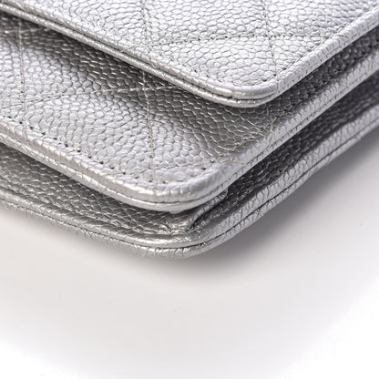 Chanel Metallic Caviar Quilted Wallet on Chain WOC Silver 11 of 12