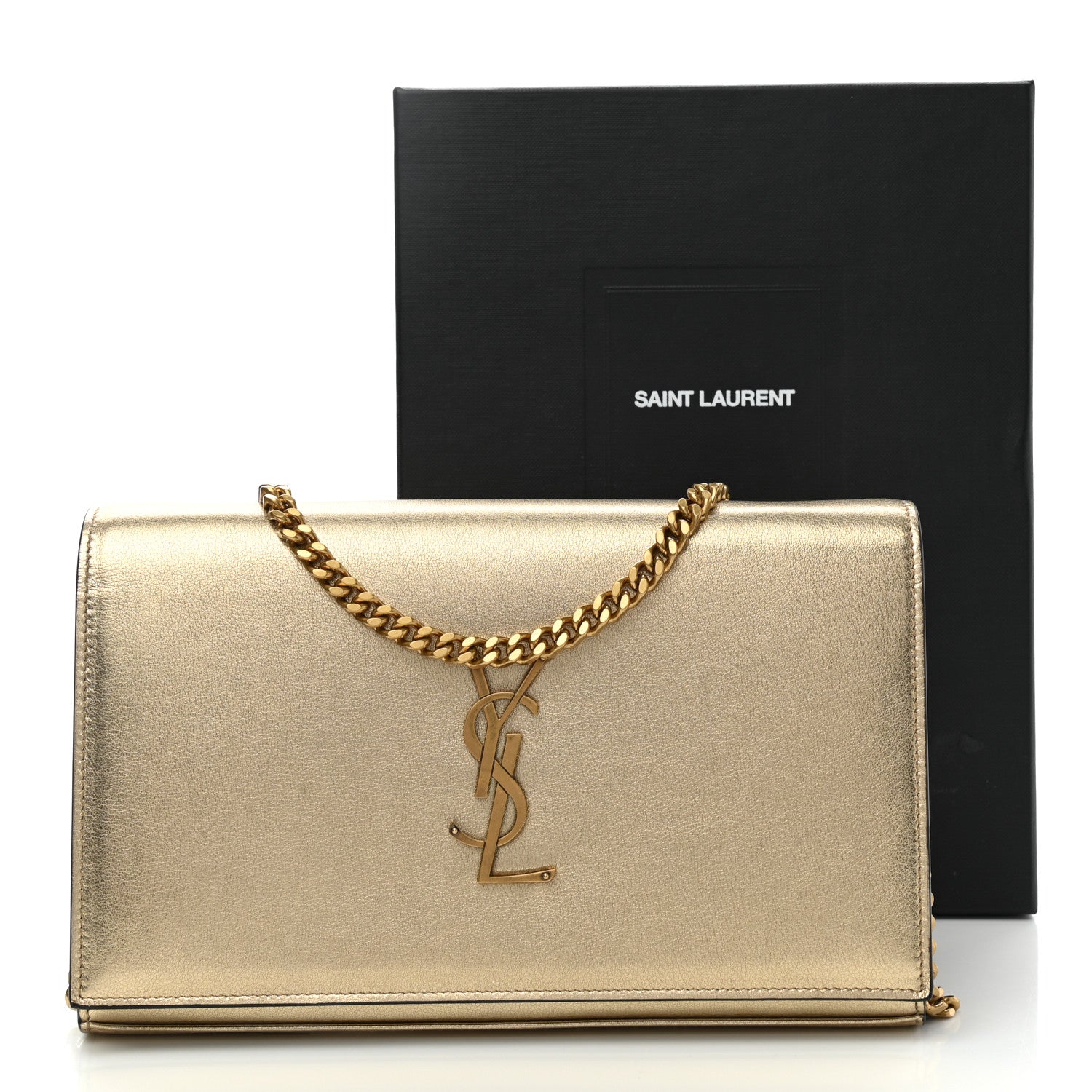 Saint Laurent Metallic Calfskin Medium Classic Monogram Kate Satchel Gold 11 of 11