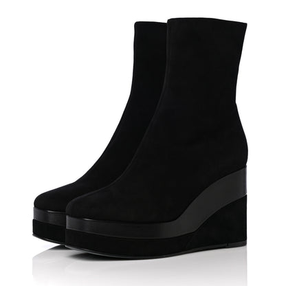 Hermes Suede Goatskin Womens Wedge Boot 36.5 Black 3 of 10