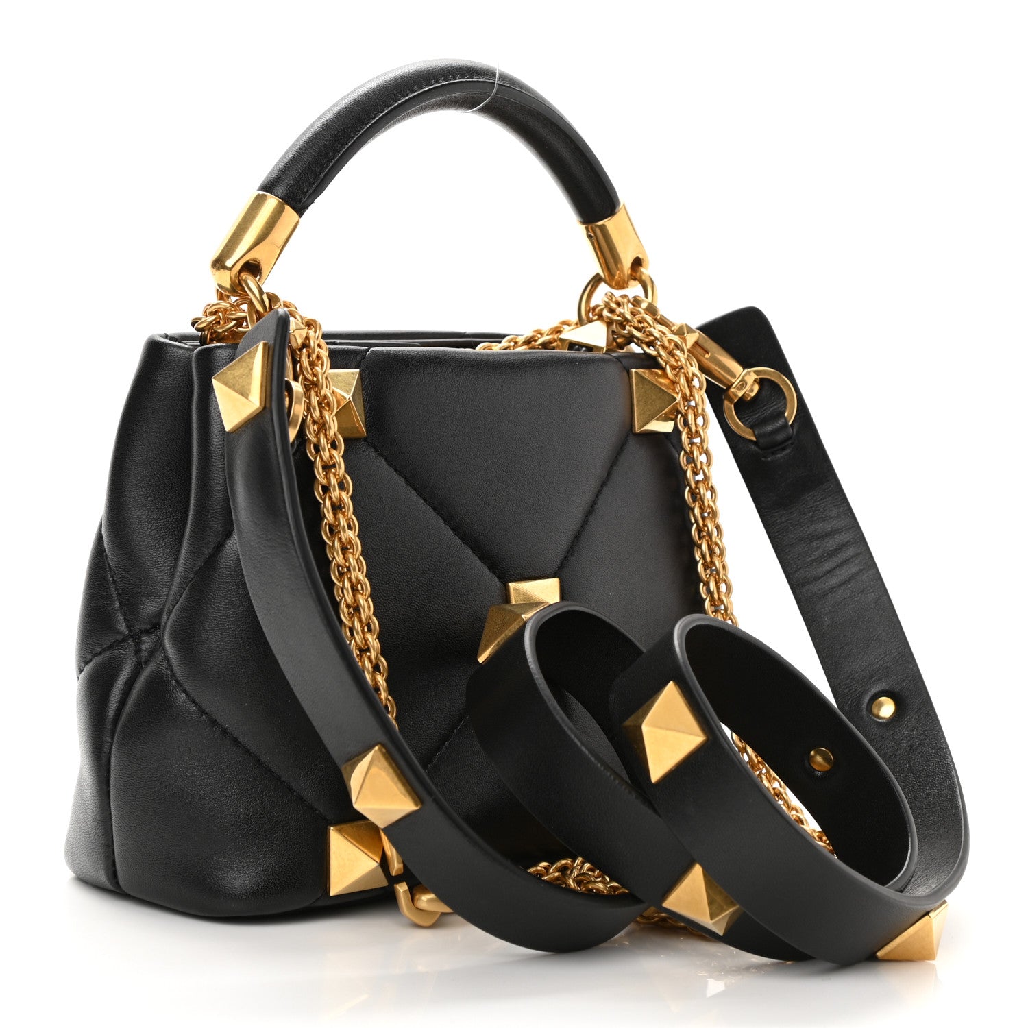 Valentino Garavani Nappa Small Roman Stud The Handle Bag Black 3 of 9