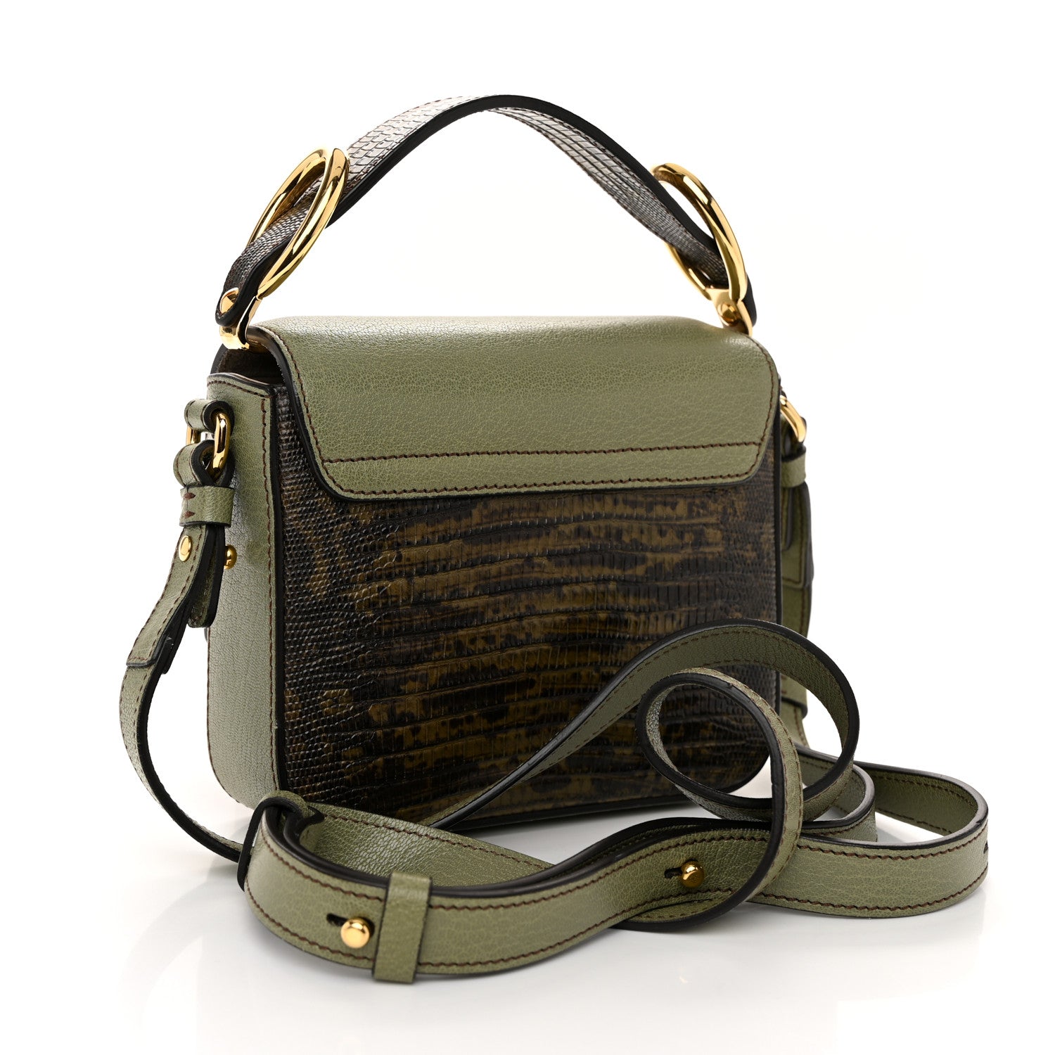 Chloe Goatskin Calfskin Lizard Embossed Mini C Double Carry Antique Green 3 of 11