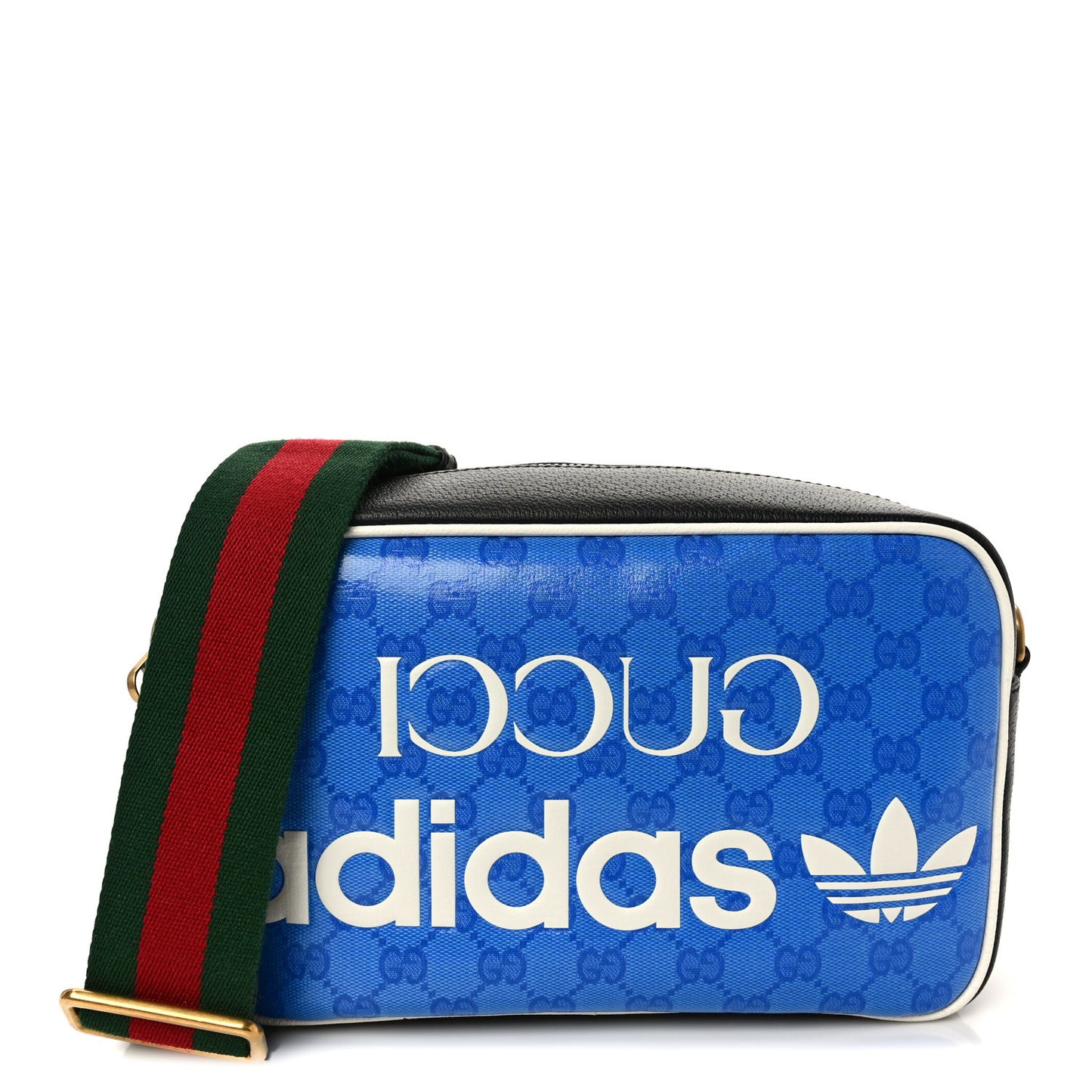 X ADIDAS Crystal Vintage Monogram Textured Dollar Calfskin Web Trefoil Logo Small Messenger Bag Bright Splash Off White Black