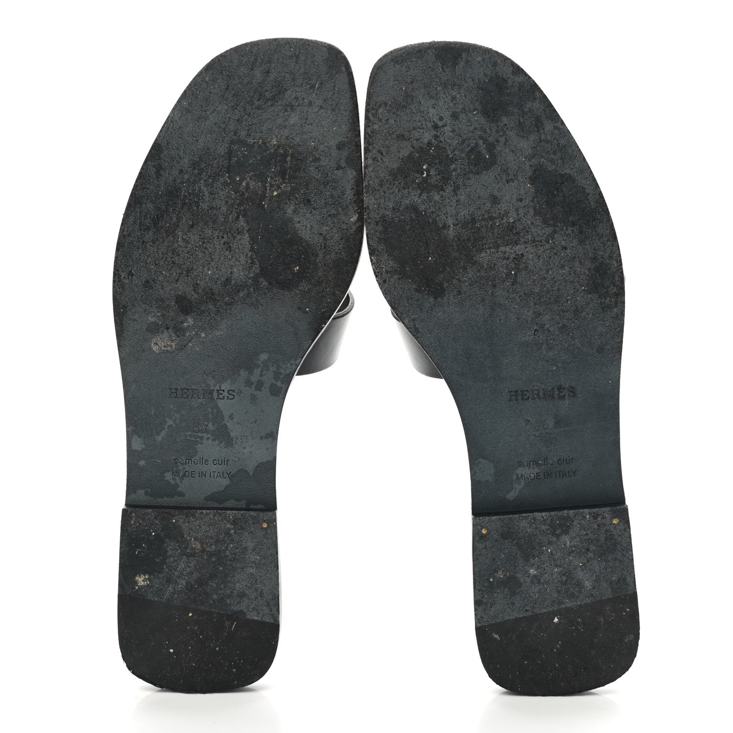 Hermes Box Calfskin Clous Pyramide Oran Sandals 37 Black 5 of 14