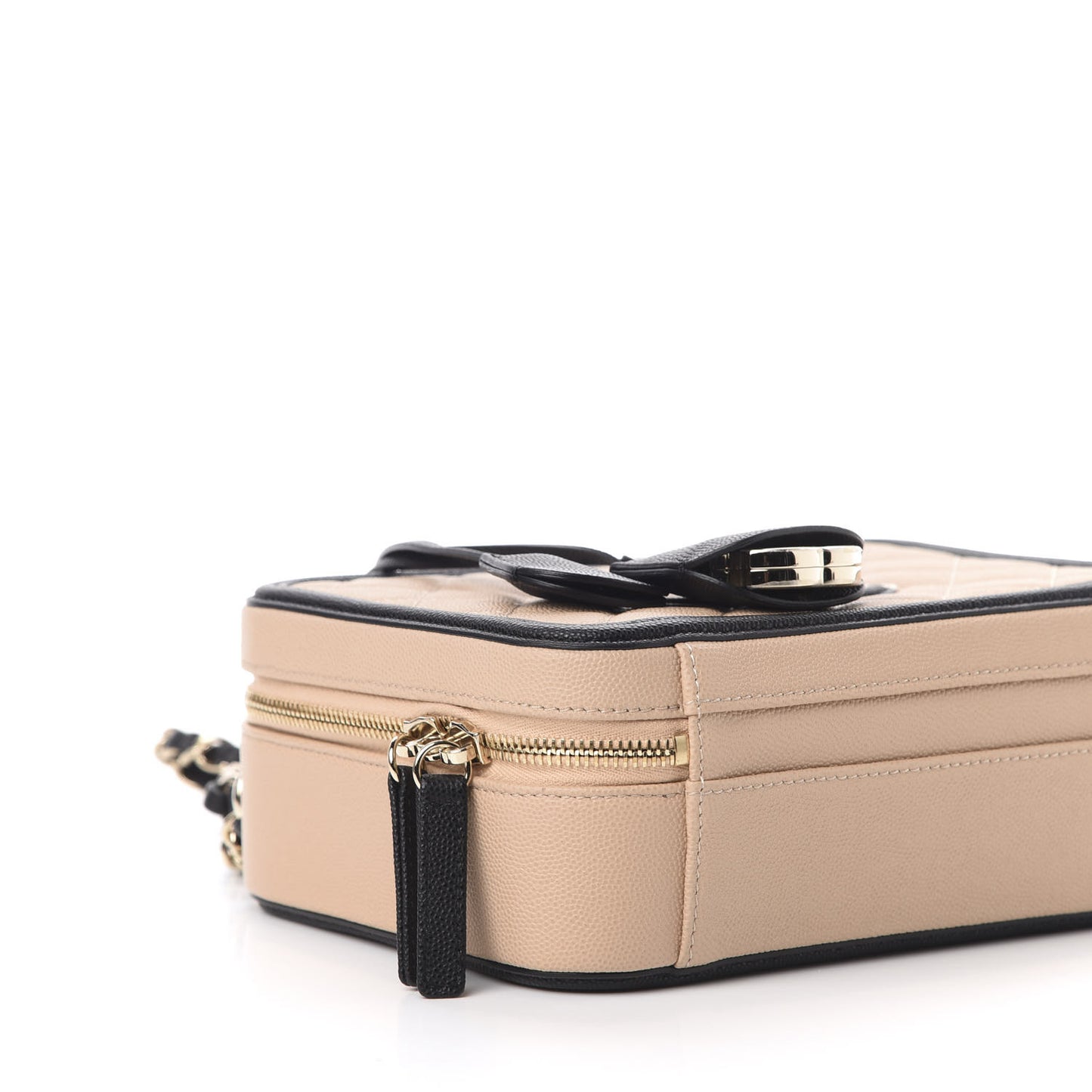 Caviar Quilted Medium CC Filigree Vanity Case Beige Black