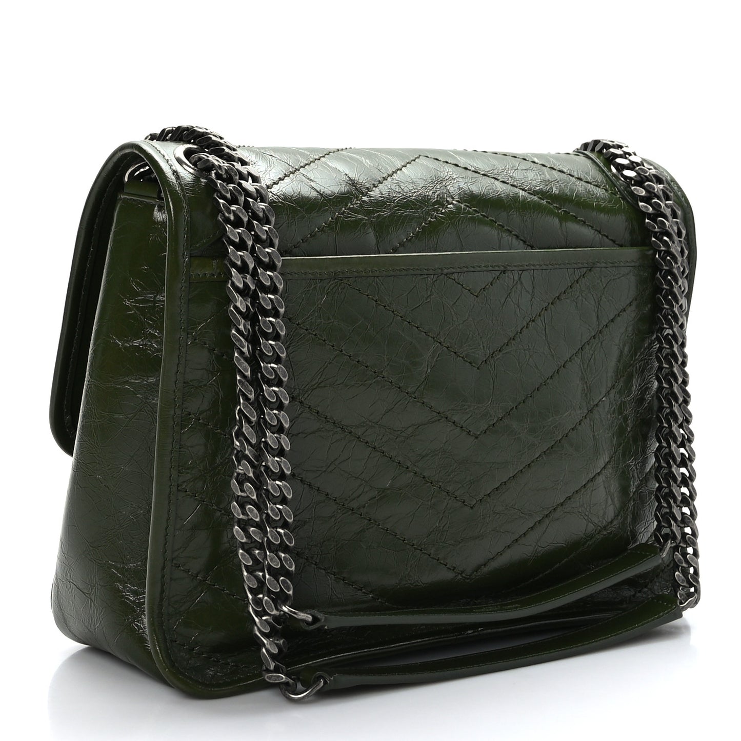 Crinkled Calfskin Matelasse Monogram Medium Niki Chain Satchel Dark Pine