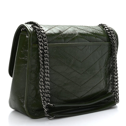 Saint Laurent Crinkled Calfskin Matelasse Monogram Medium Niki Chain Satchel Dark Pine 3 of 9