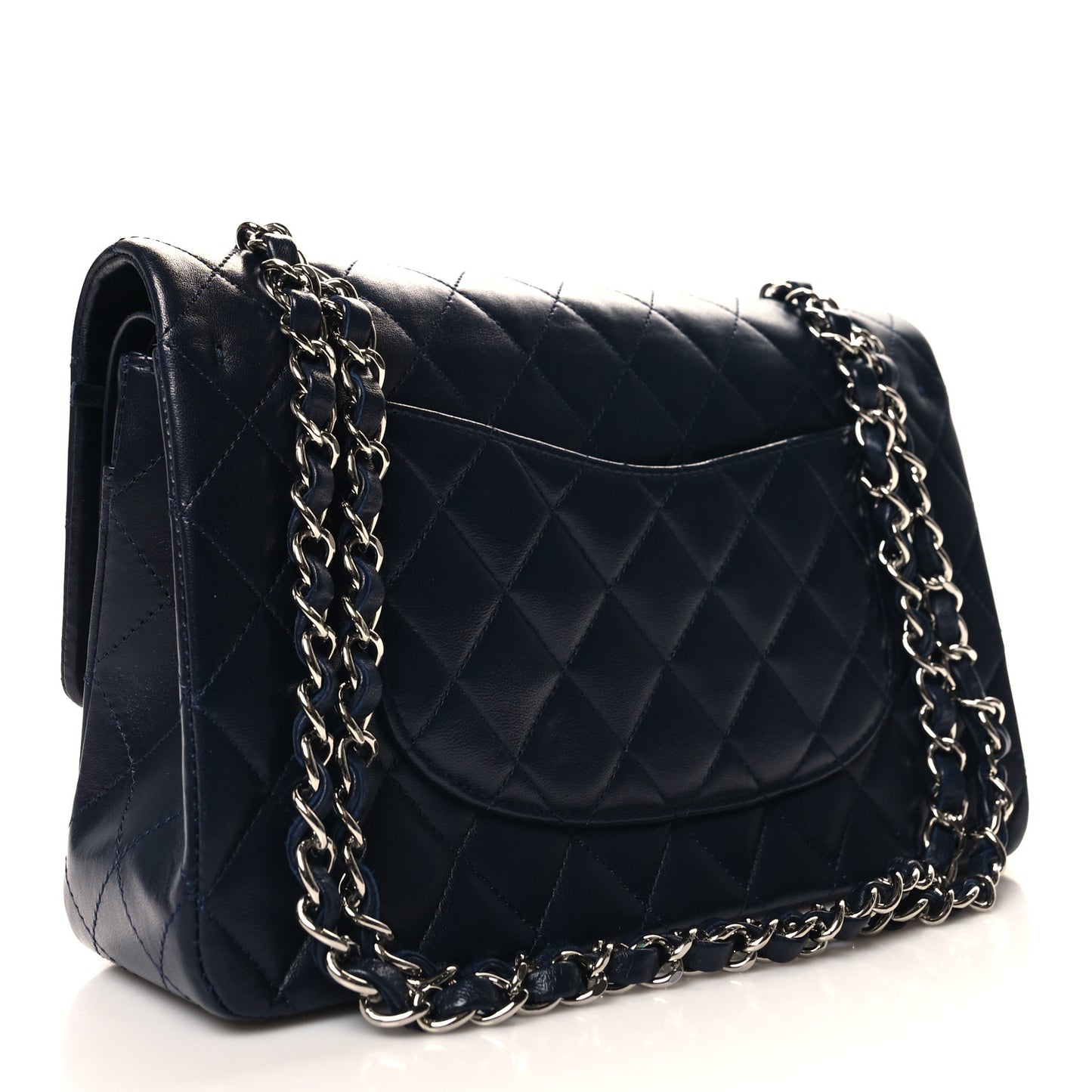 Lambskin Quilted Medium Double Flap Navy