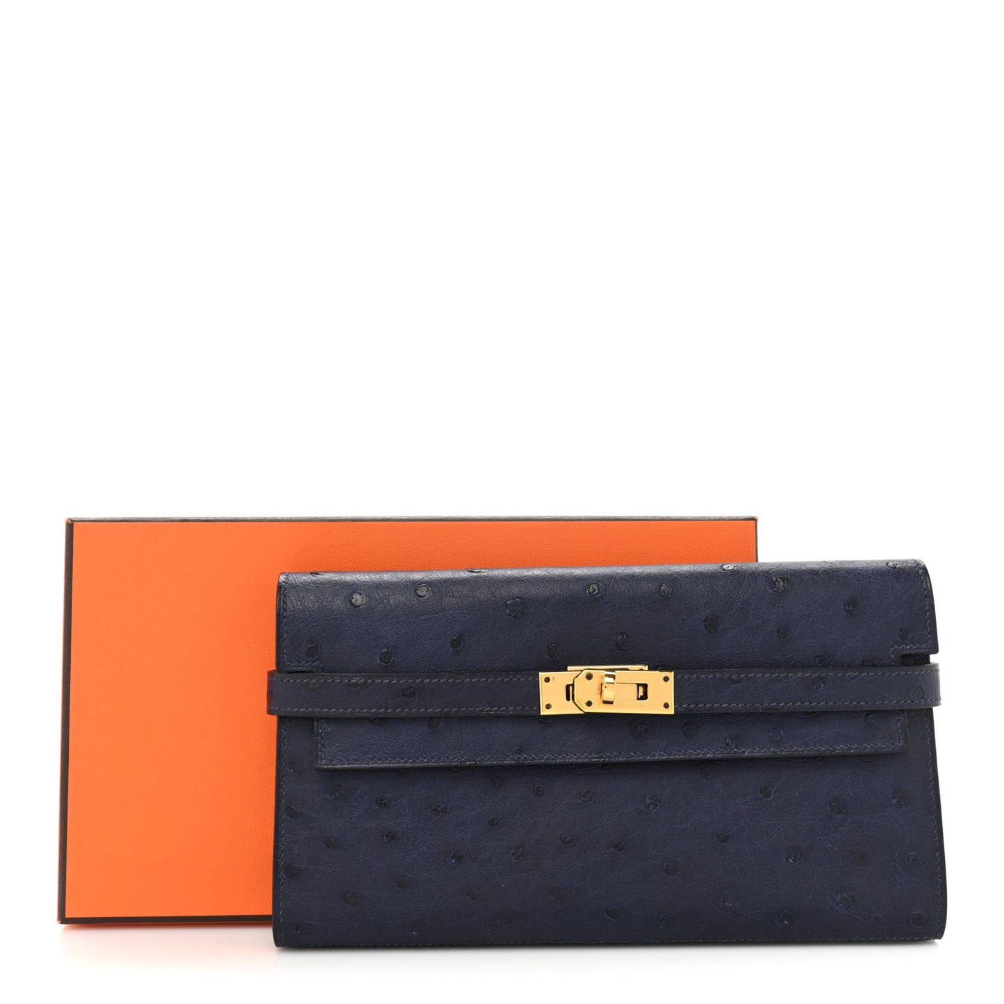 Ostrich Kelly Longue Wallet Bleu Iris