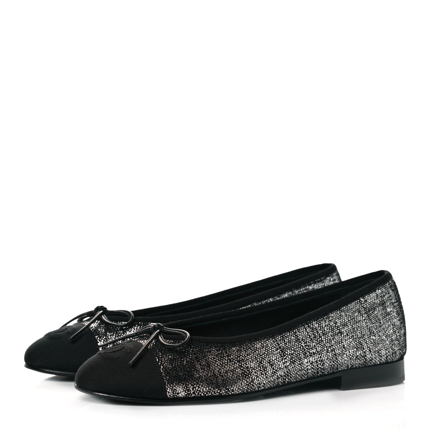 Suede Kidskin Grosgrain CC Cap Toe Ballerina Flats 36.5 Silver Black