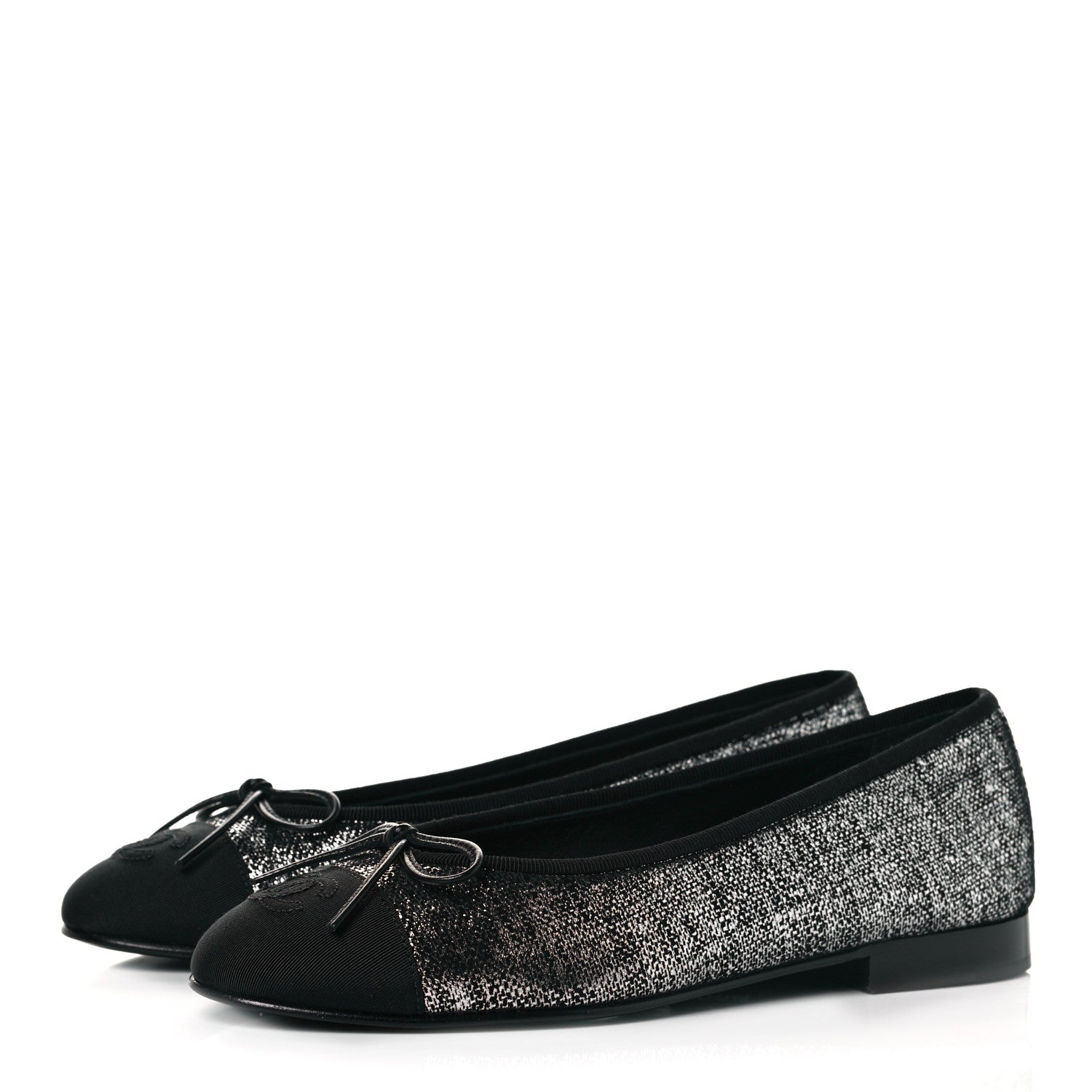Chanel Suede Kidskin Grosgrain CC Cap Toe Ballerina Flats 36.5 Silver Black 3 of 10