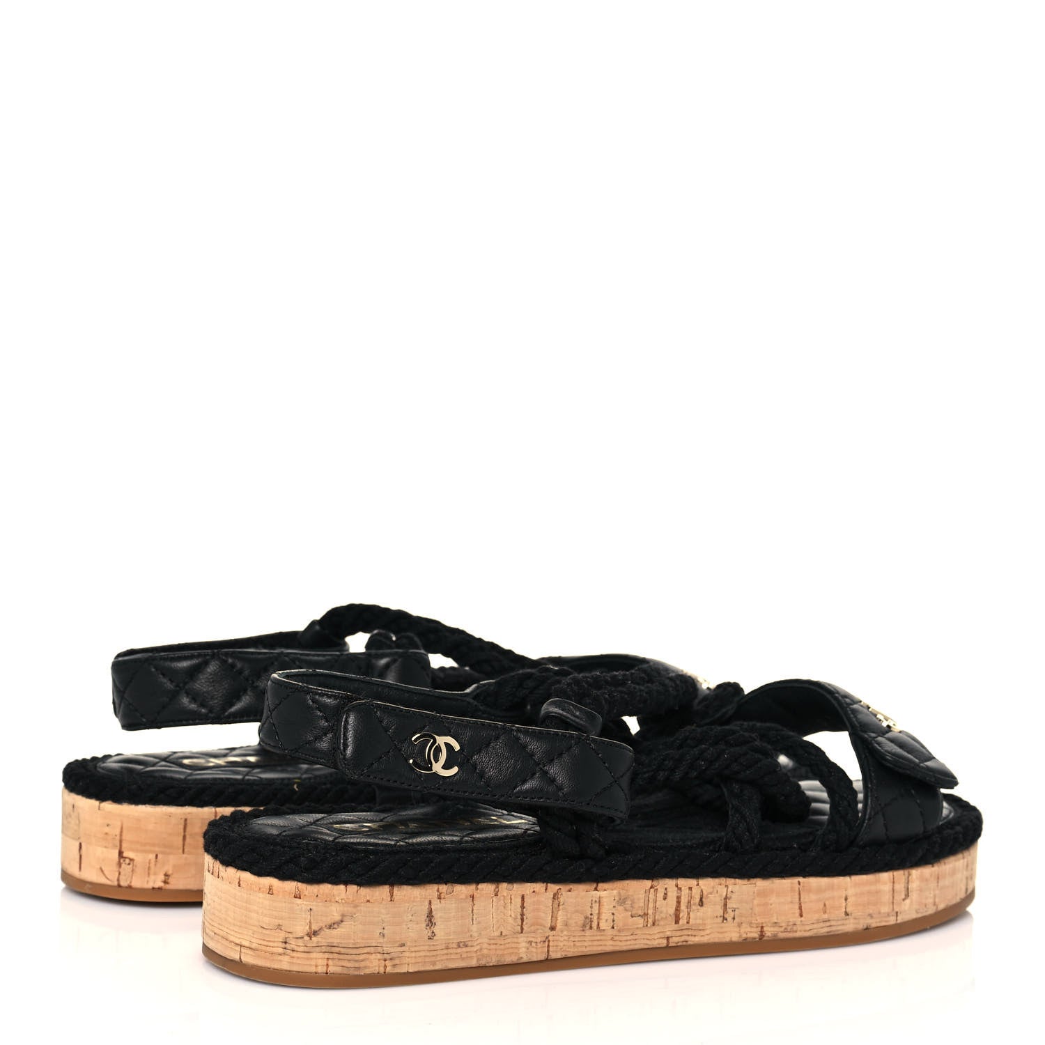 Chanel Cord Lambskin Quilted Logo Sandals 38 Black 4 of 8