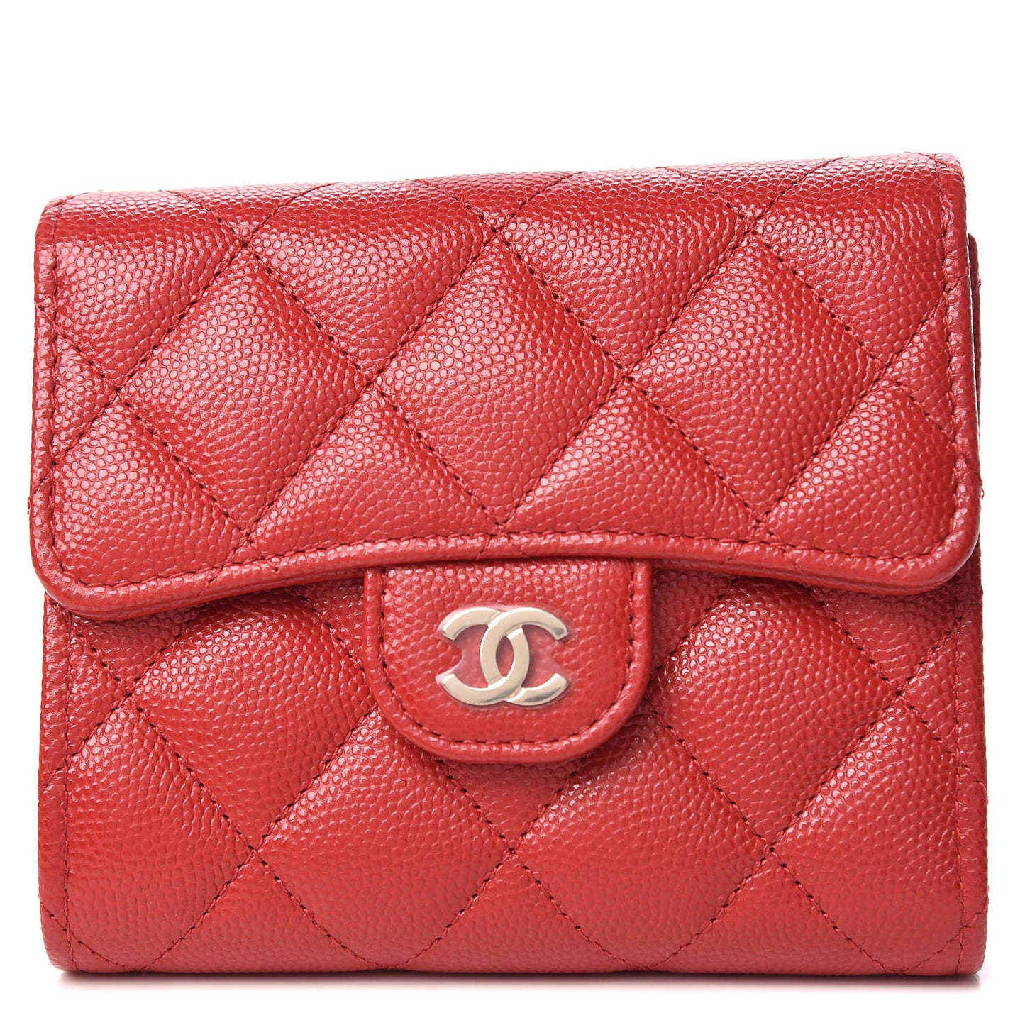 Caviar Quilted Compact Flap Wallet Red