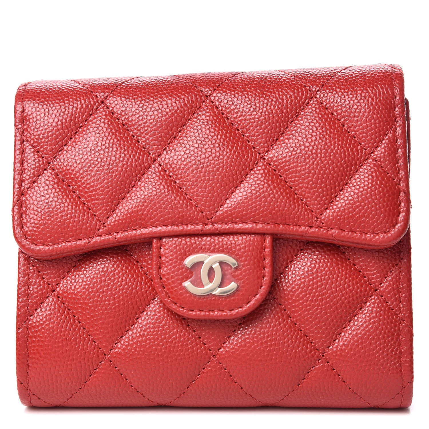 Chanel Caviar Quilted Compact Flap Wallet Red 1 of 9