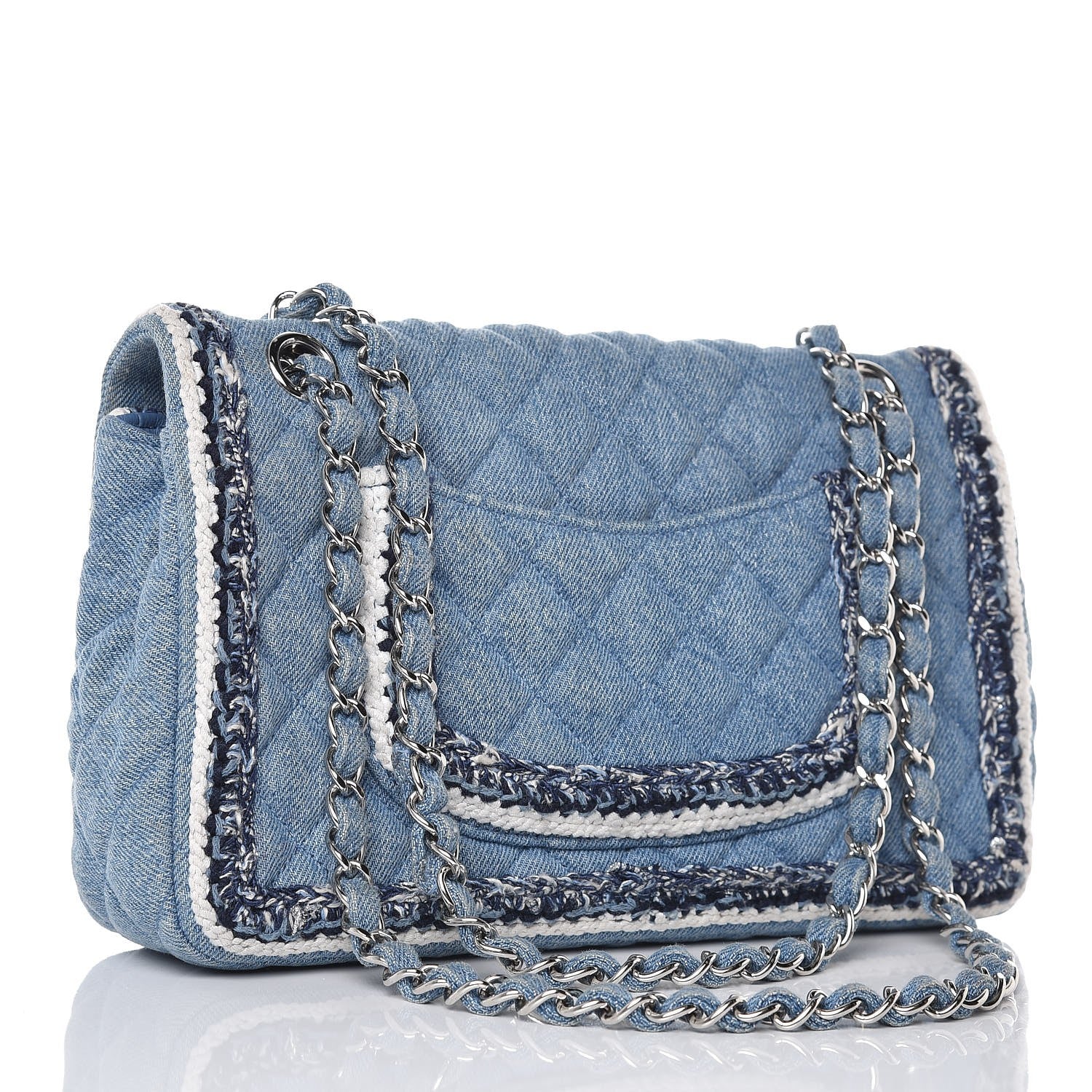 Chanel Denim Braided Medium Flap Bag Light Blue 4 of 14