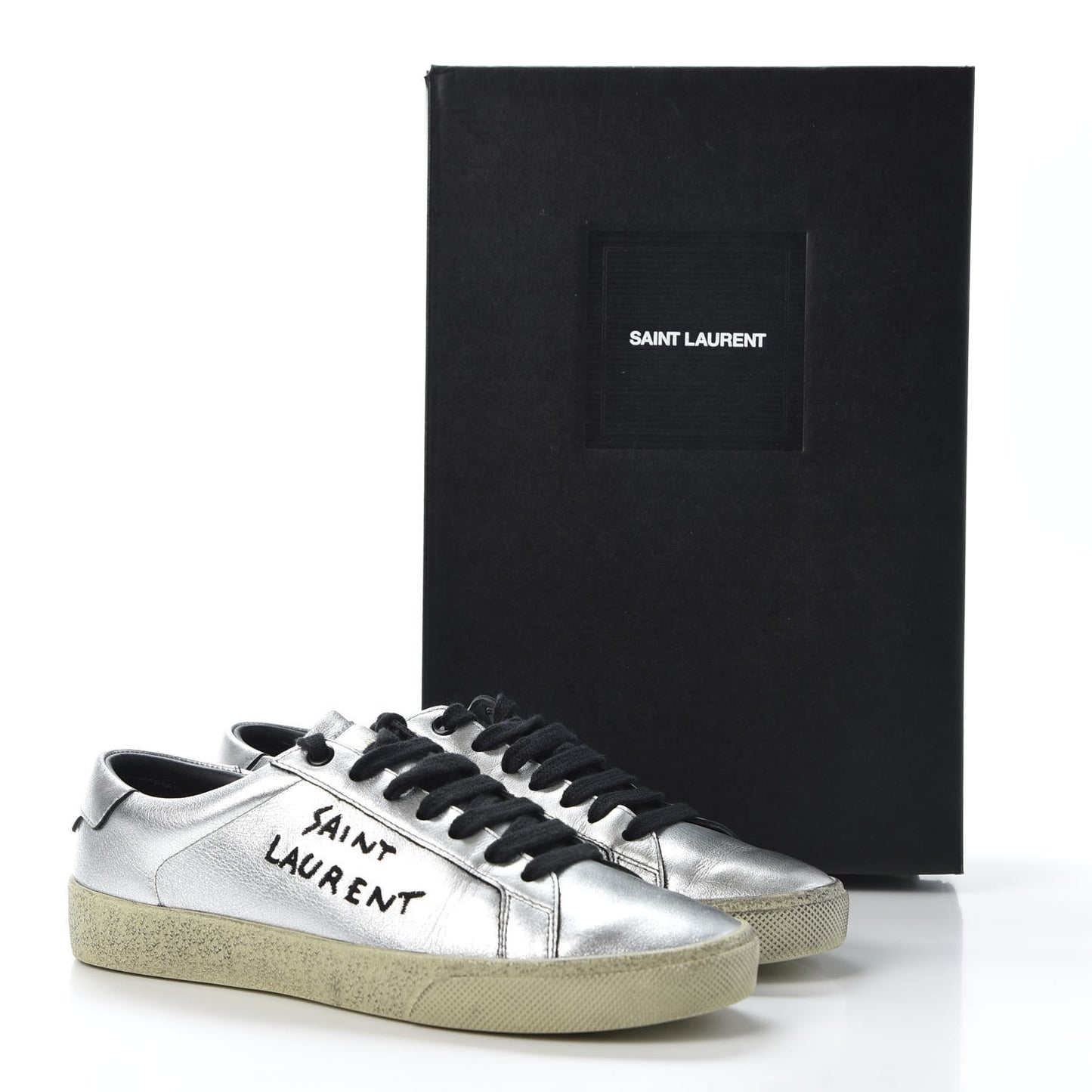 Metallic Calfskin Womens Court Classic Sneakers 36 Silver