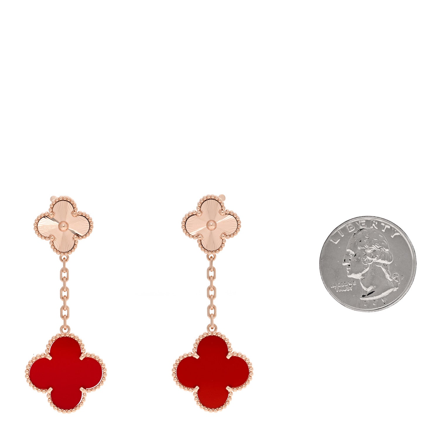 Van Cleef & Arpels 18K Rose Gold Guilloche Carnelian 2 Motifs Magic Alhambra Earrings 2 of 5