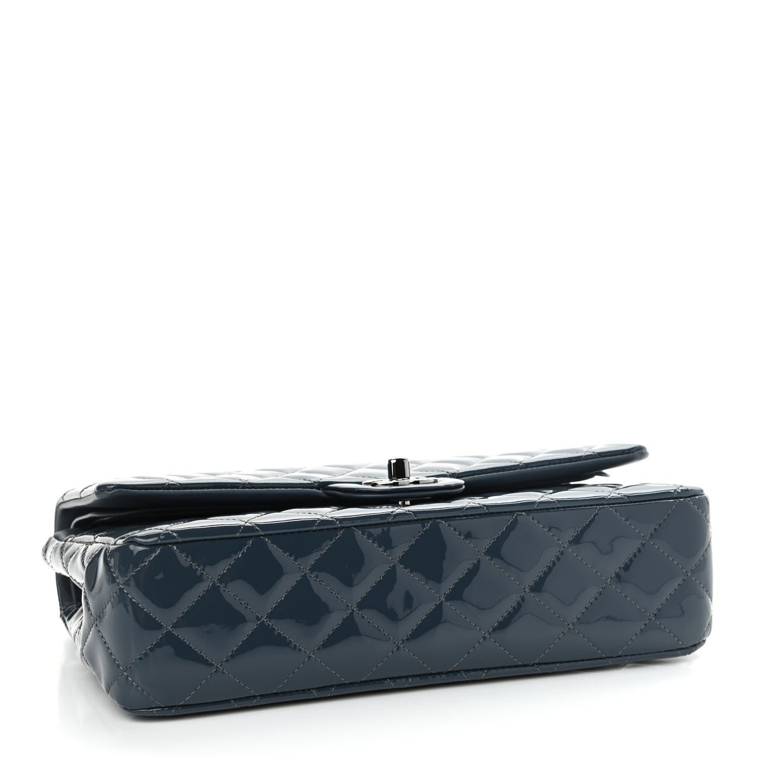 Chanel Patent Quilted Medium Double Flap Navy Blue 3 of 9