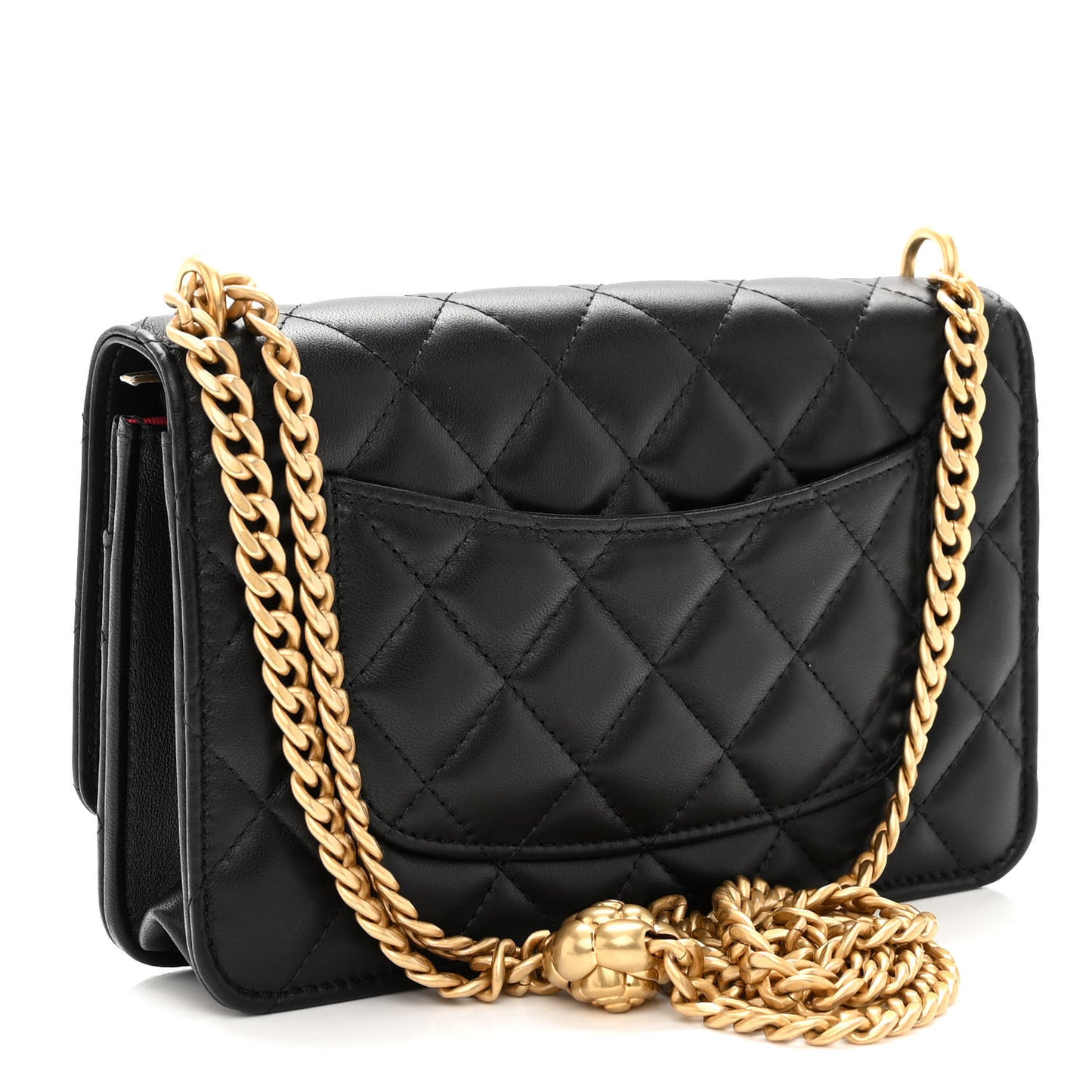 Lambskin Quilted Sweet Camellia Wallet on Chain WOC Black