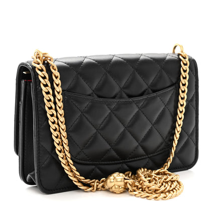 Chanel Lambskin Quilted Sweet Camellia Wallet on Chain WOC Black 3 of 11