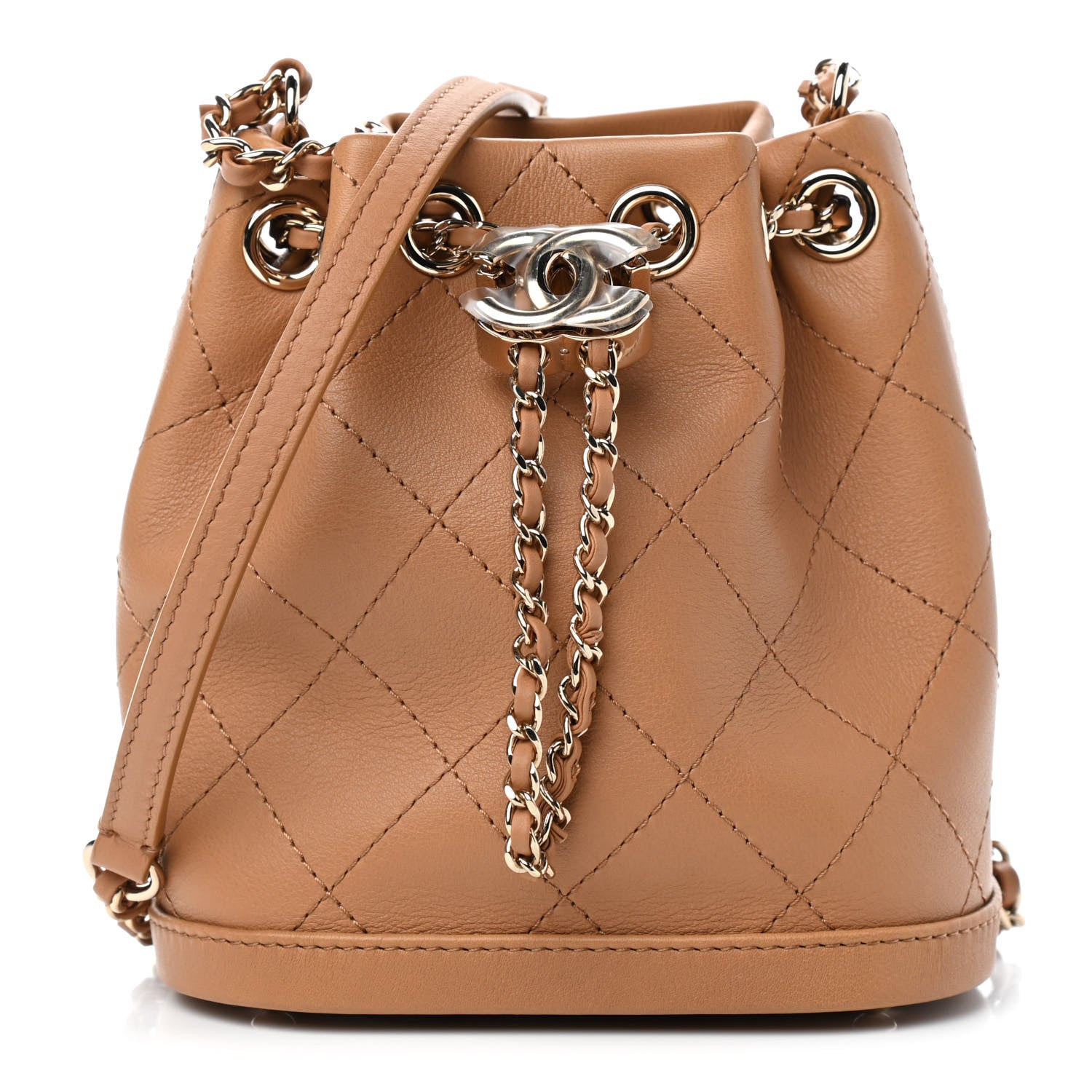 Chanel Calfskin Stitched Chain Bucket Bag Camel 1 of 9