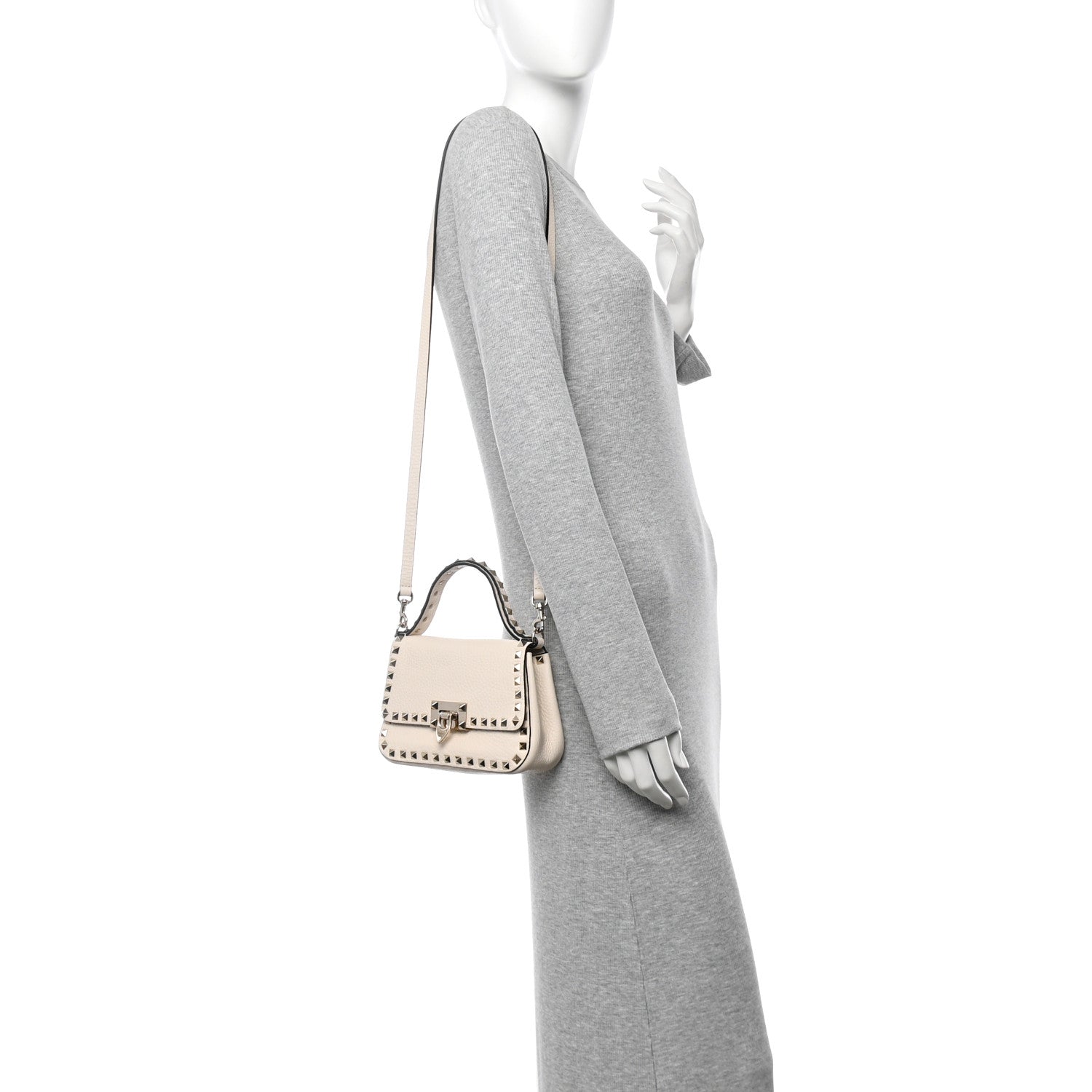Valentino Garavani Grainy Calfskin Small Rockstud Top Handle Bag Light Ivory 2 of 9