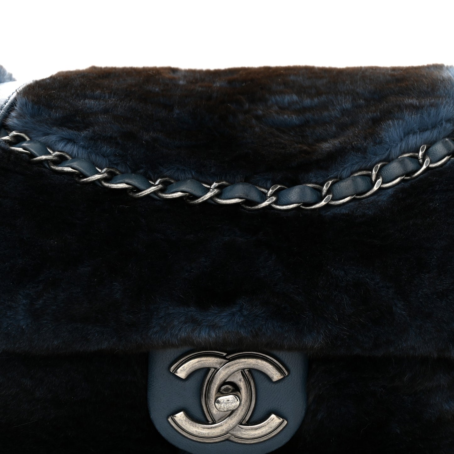 Rabbit Fur Medium Single Flap Navy Blue