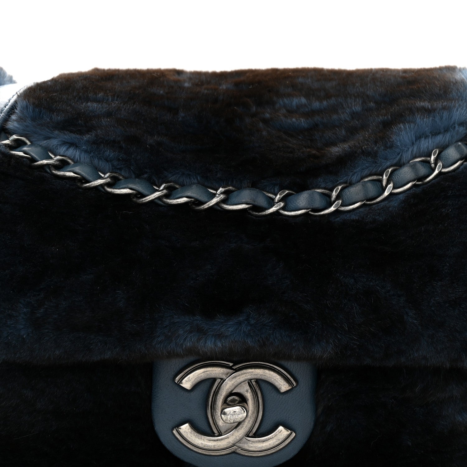 Chanel Rabbit Fur Medium Single Flap Navy Blue 8 of 12