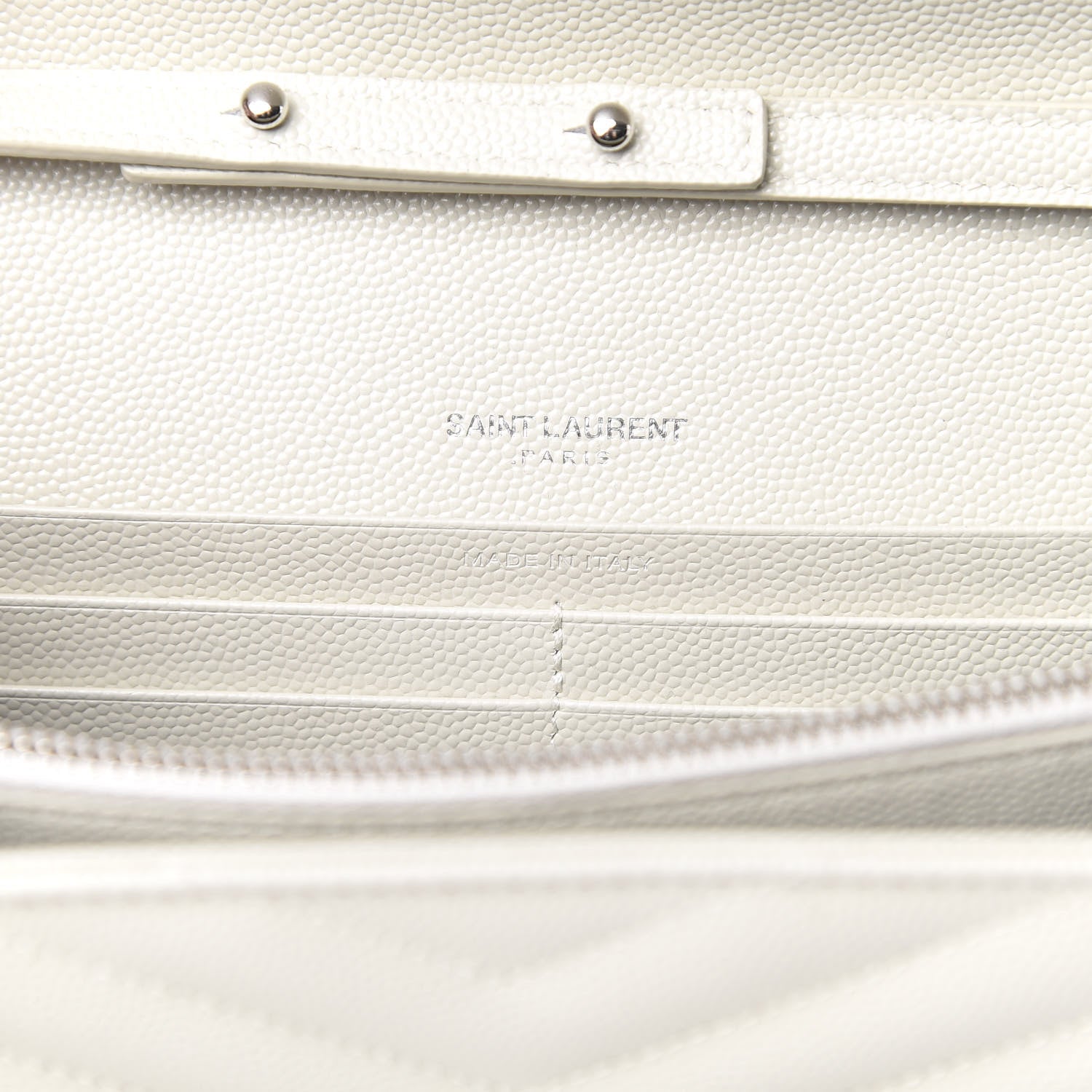 Saint Laurent Grain De Poudre Matelasse Chevron Monogram Chain Wallet Icy White 6 of 11