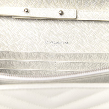 Saint Laurent Grain De Poudre Matelasse Chevron Monogram Chain Wallet Icy White 6 of 11