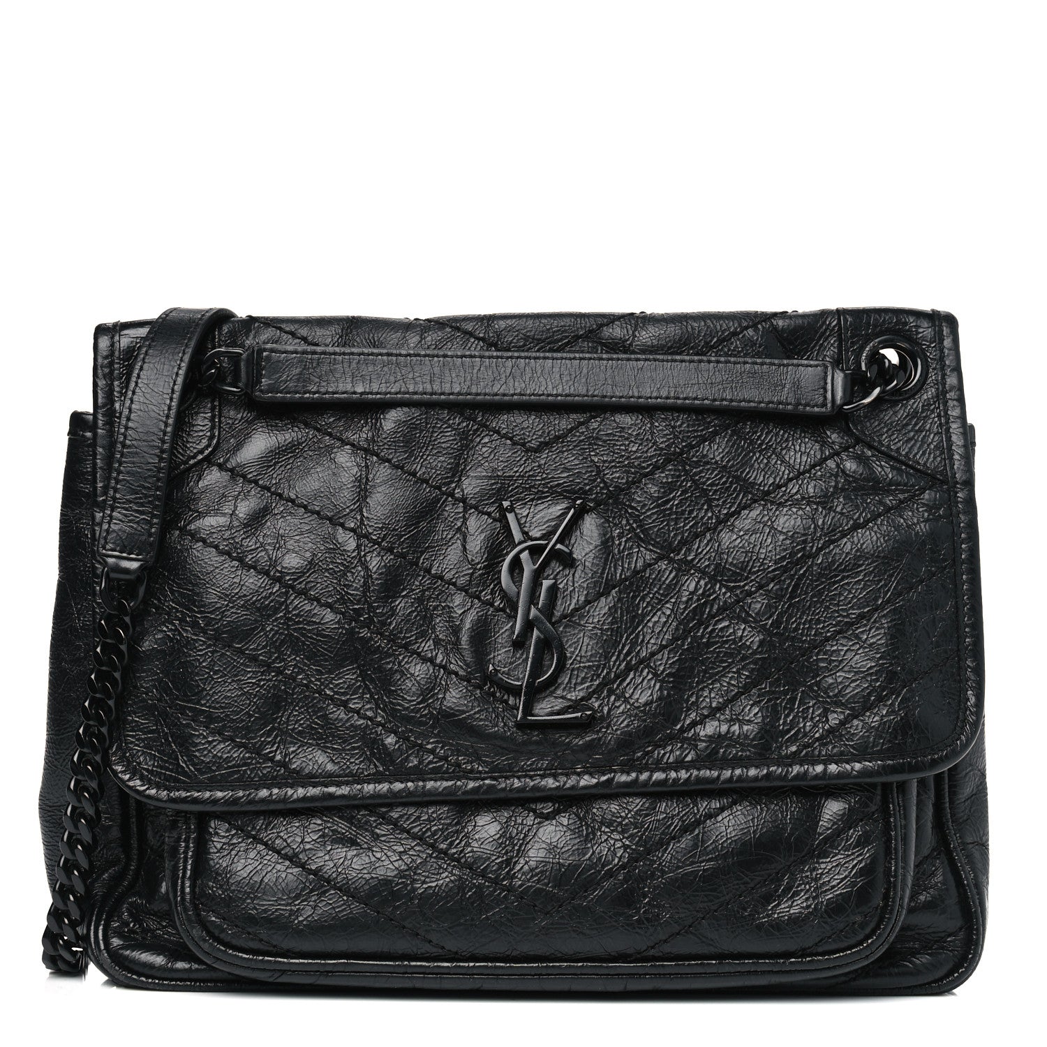 Saint Laurent Crinkled Calfskin Matelasse Monogram Medium Niki Chain Satchel Black 1 of 8