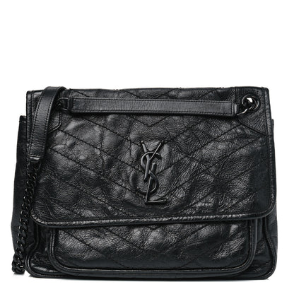 Saint Laurent Crinkled Calfskin Matelasse Monogram Medium Niki Chain Satchel Black 1 of 8