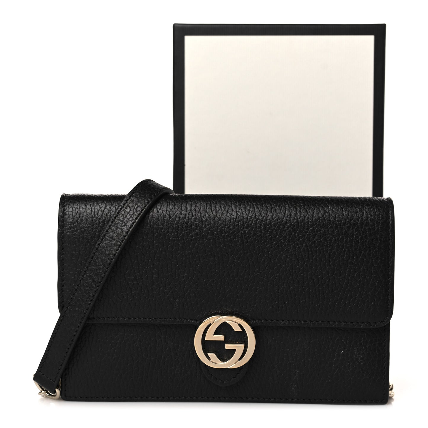 Dollar Calfskin Interlocking G Chain Wallet Black