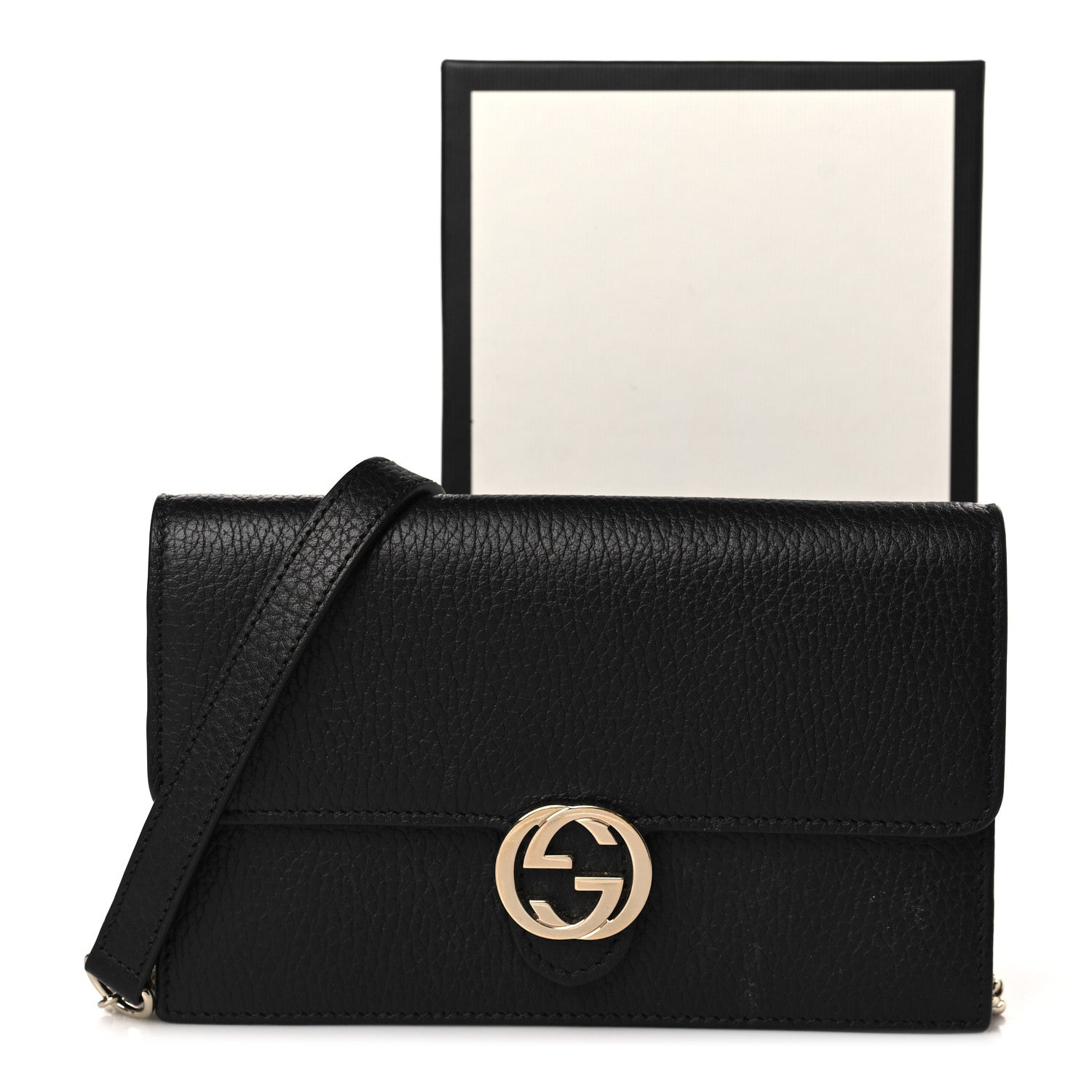 Gucci Dollar Calfskin Interlocking G Chain Wallet Black 10 of 10