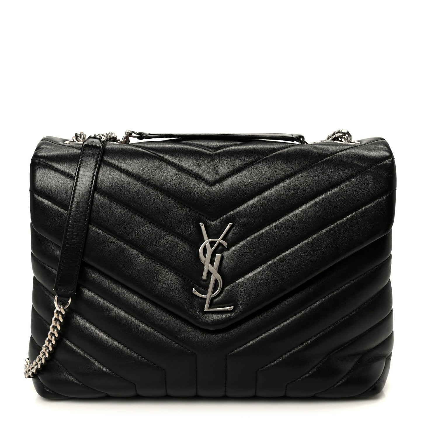 Calfskin Y Quilted Monogram Medium Loulou Chain Satchel Black