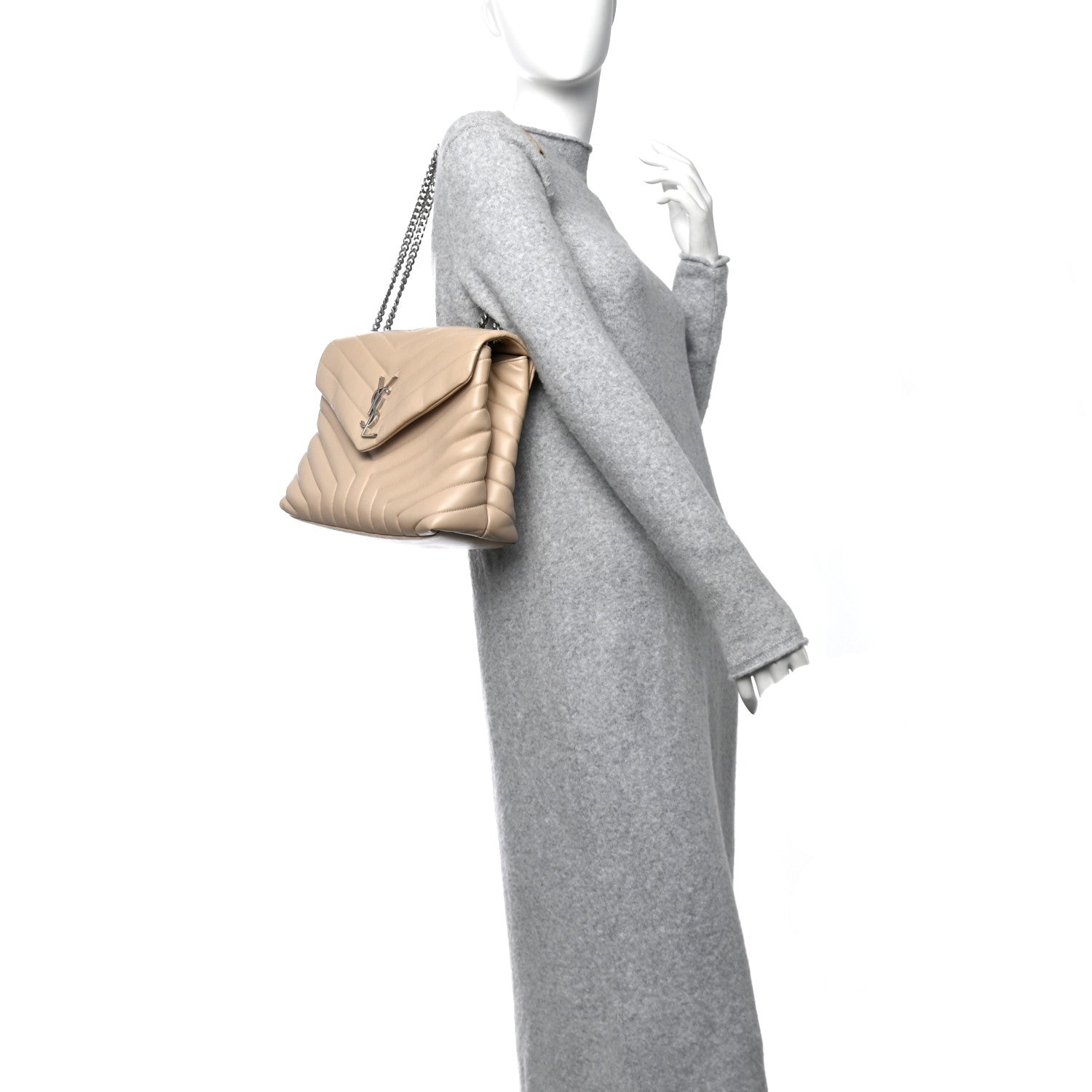 Saint Laurent Calfskin Y Quilted Monogram Medium Loulou Chain Satchel Nude Powder 3 of 11