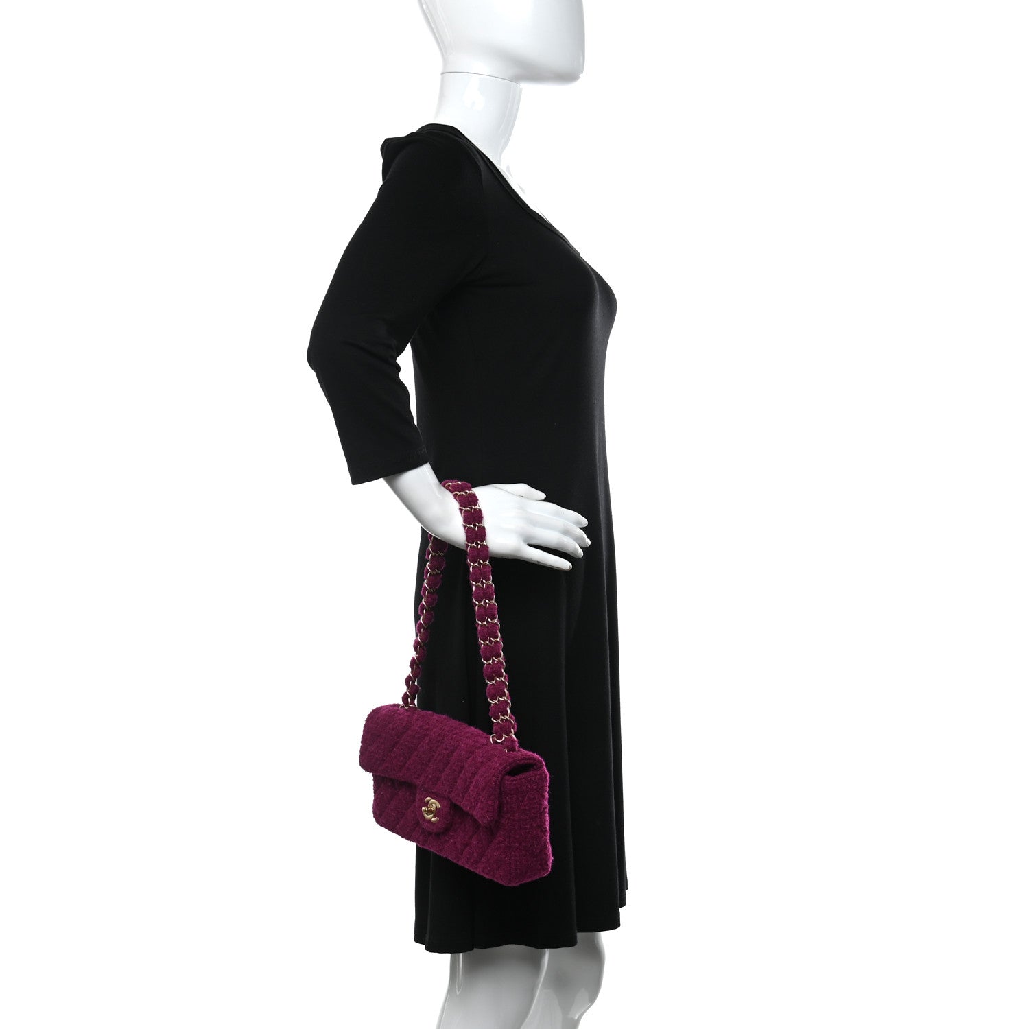 Chanel Tweed East West Flap Fuchsia 2 of 9