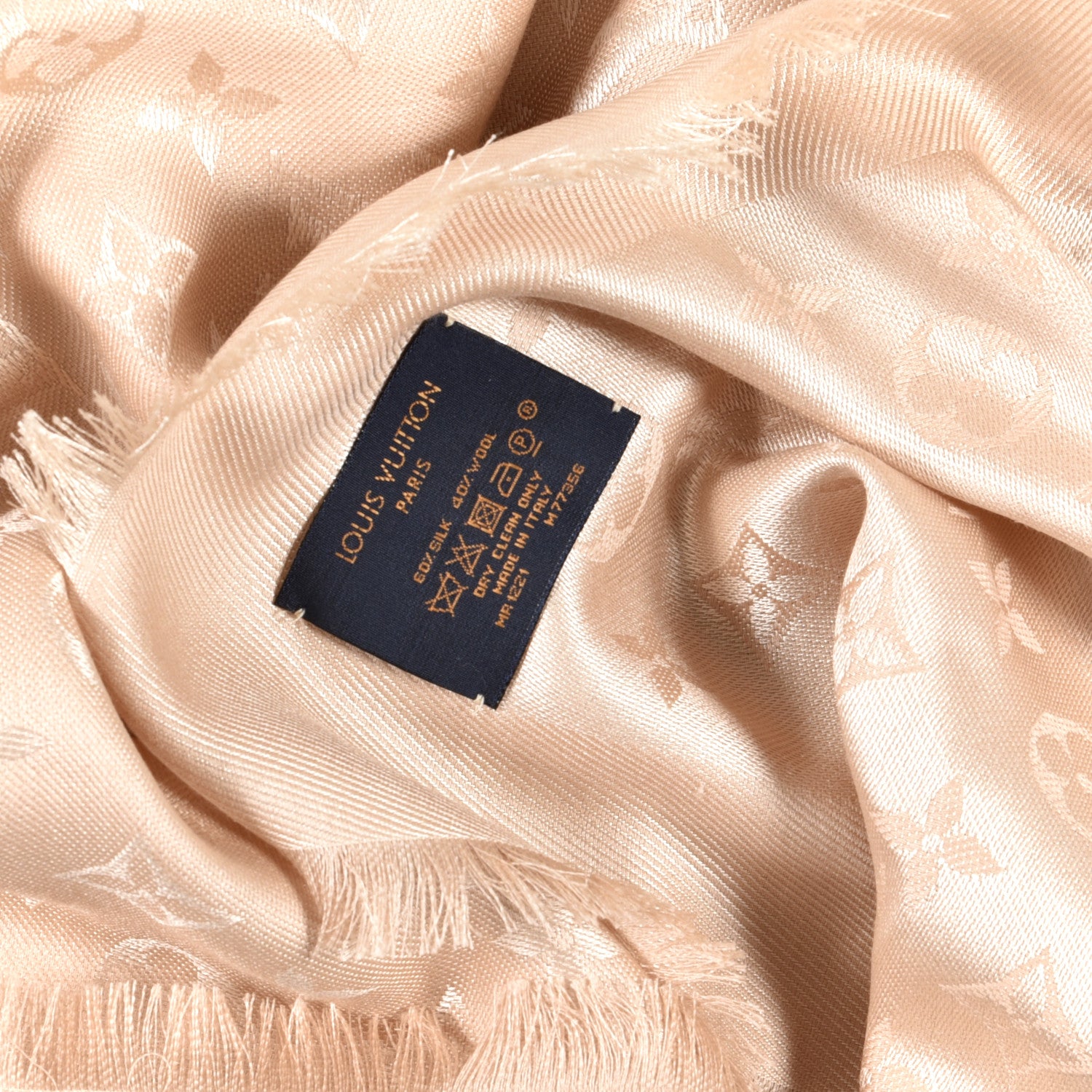 Louis Vuitton Silk Wool Monogram Shawl Beige 3 of 3