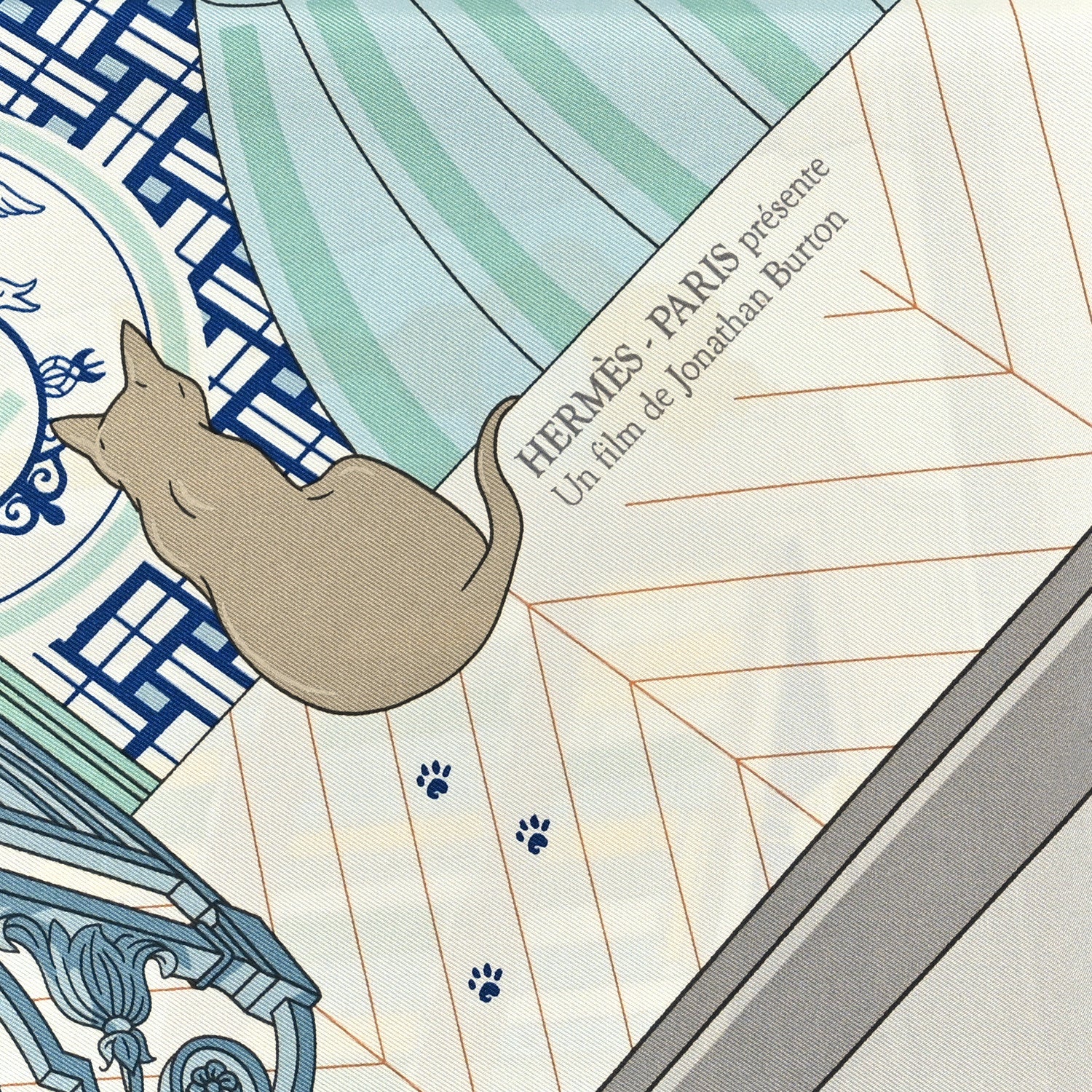 Hermes Silk Mystere Au 24 Faubourg Scarf 90 Gris Perle Vert Jaune 2 of 3