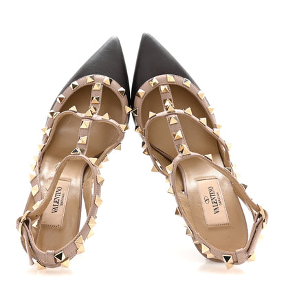 Valentino Garavani Calfskin Nappa Rockstud Ankle Strap 100mm Pumps 37 Cacao Poudre 2 of 8