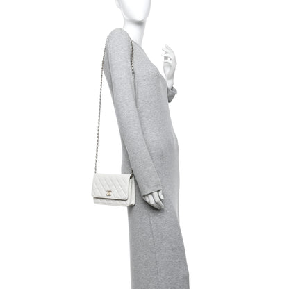 Chanel Caviar Quilted Crystal CC Wallet On Chain WOC White 2 of 15