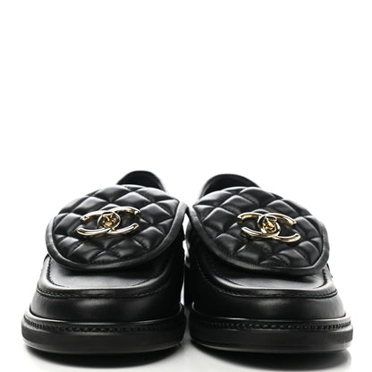 Chanel Lambskin Quilted CC Turnlock Loafers 37 Black 2 of 9