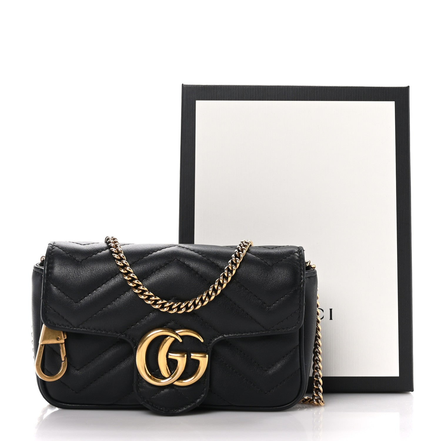 Gucci Calfskin Matelasse Super Mini GG Marmont Shoulder Bag Black 10 of 10