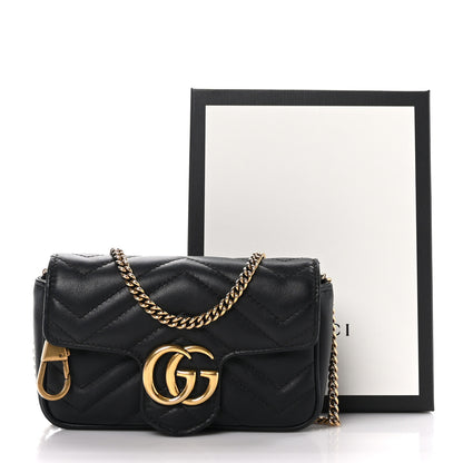 Gucci Calfskin Matelasse Super Mini GG Marmont Shoulder Bag Black 10 of 10