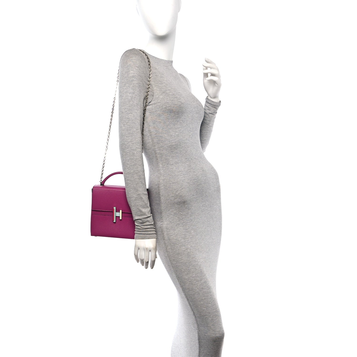 Hermes Chevre Mysore Enamel Cinhetic Boxy Top Handle Bag Rose Pourpre 2 of 10