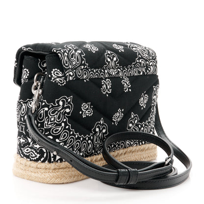 Saint Laurent Cotton Bandana Y Quilted Monogram Toy Loulou Crossbody Bag Black White 3 of 11
