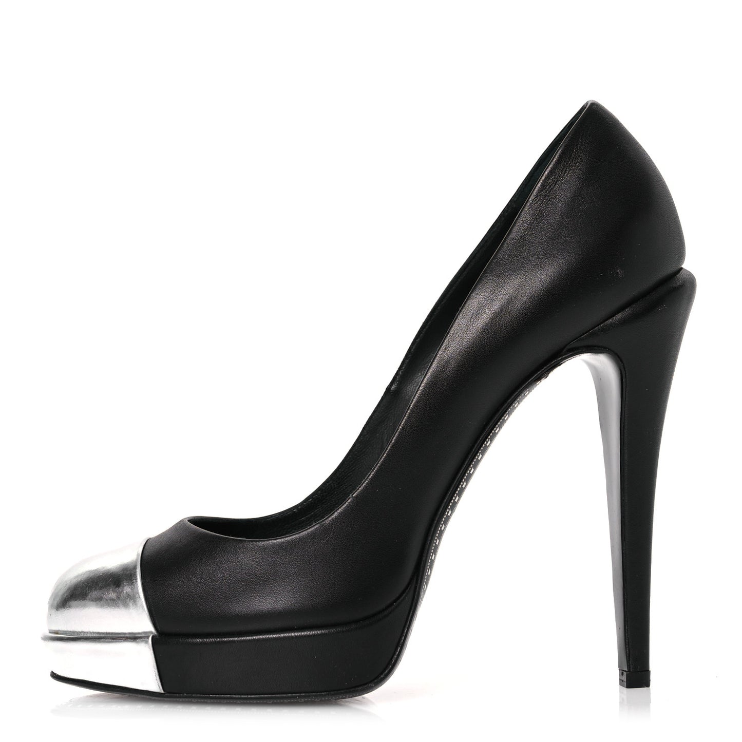 Calfskin Cap Toe CC Pumps 39 Black Silver