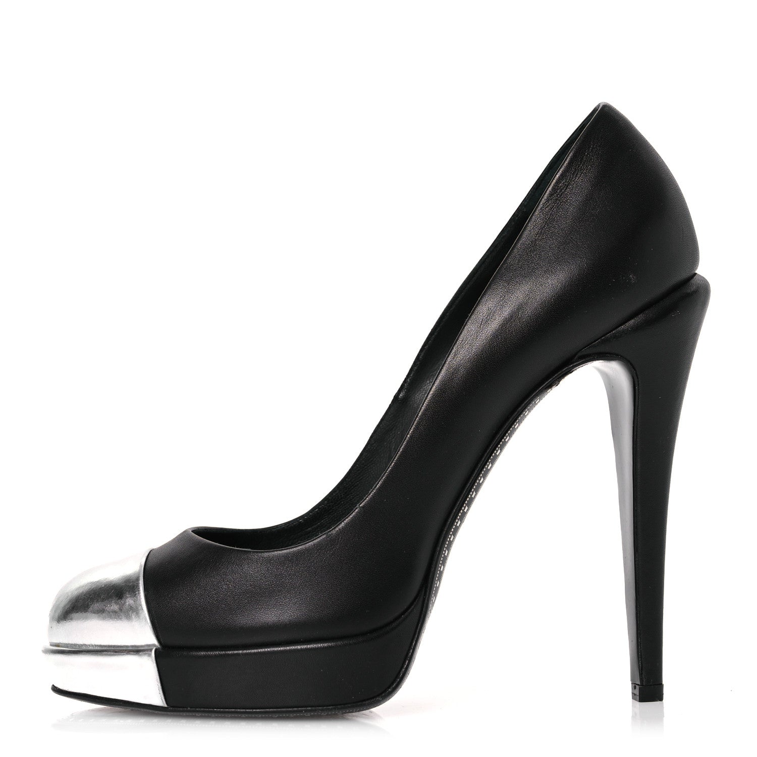 Chanel Calfskin Cap Toe CC Pumps 39 Black Silver 1 of 14