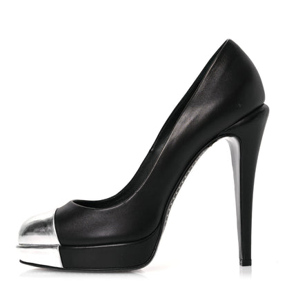 Chanel Calfskin Cap Toe CC Pumps 39 Black Silver 1 of 14
