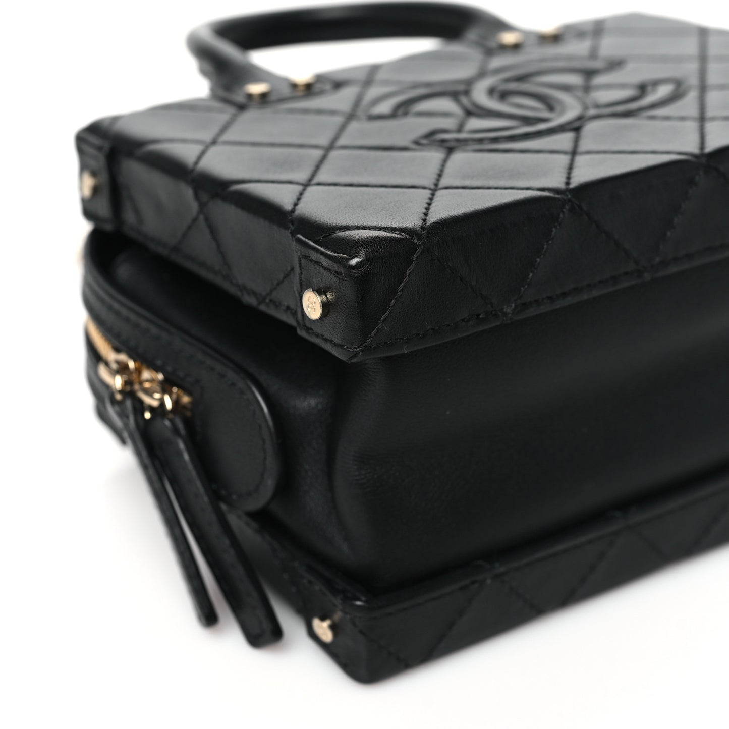 Calfskin Quilted Small Studded Square Vanity Case Black