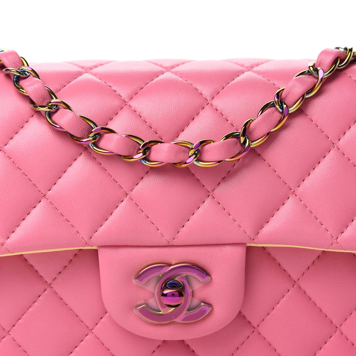 Lambskin Quilted Mini Rectangular Flap Pink Yellow
